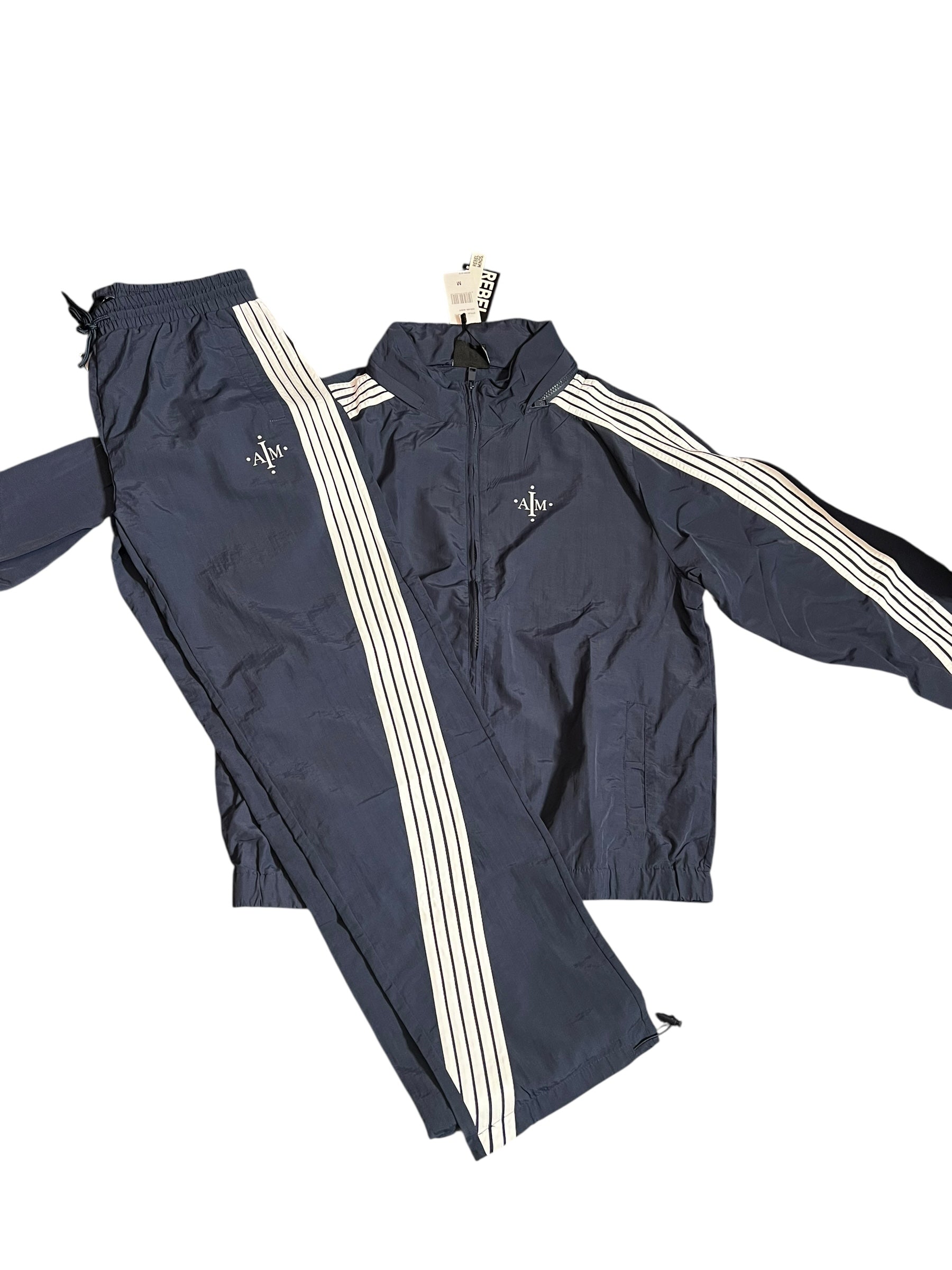 Men’s Medium IAM Dark Blue striped windbreaker track suit
