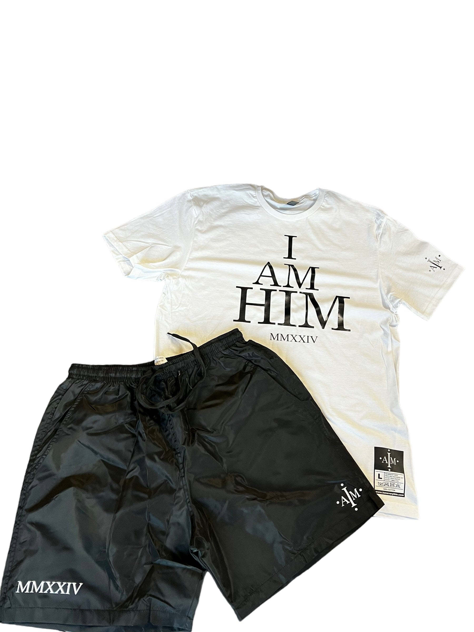 I AM HIM TSHIRT WITH WINDBREAKER SHORTS size large