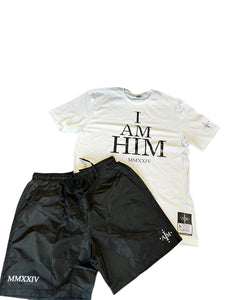 I AM HIM TSHIRT WITH WINDBREAKER SHORTS size large